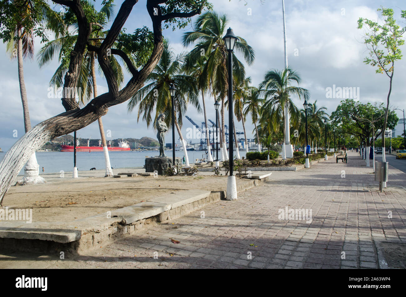 Paseo Bastidas, a beachfront boardwalk located in the Caribbean city of Santa Marta Stock Photo