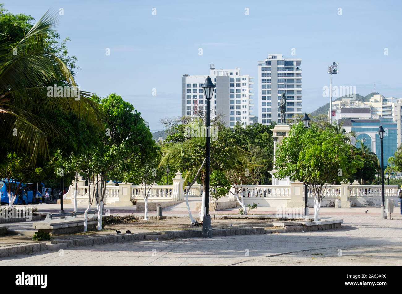 Paseo Bastidas, a beachfront boardwalk located in the Caribbean city of Santa Marta Stock Photo