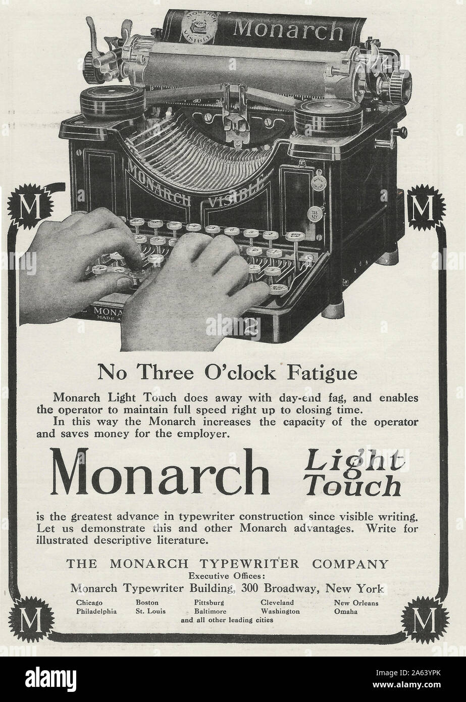 Advertisement for Monarch Light Touch Typewriter, 1909 Stock Photo