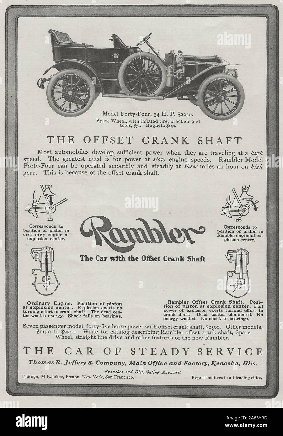 Advertisement for Rambler - The Car with the offset crank shaft - 1909 Stock Photo