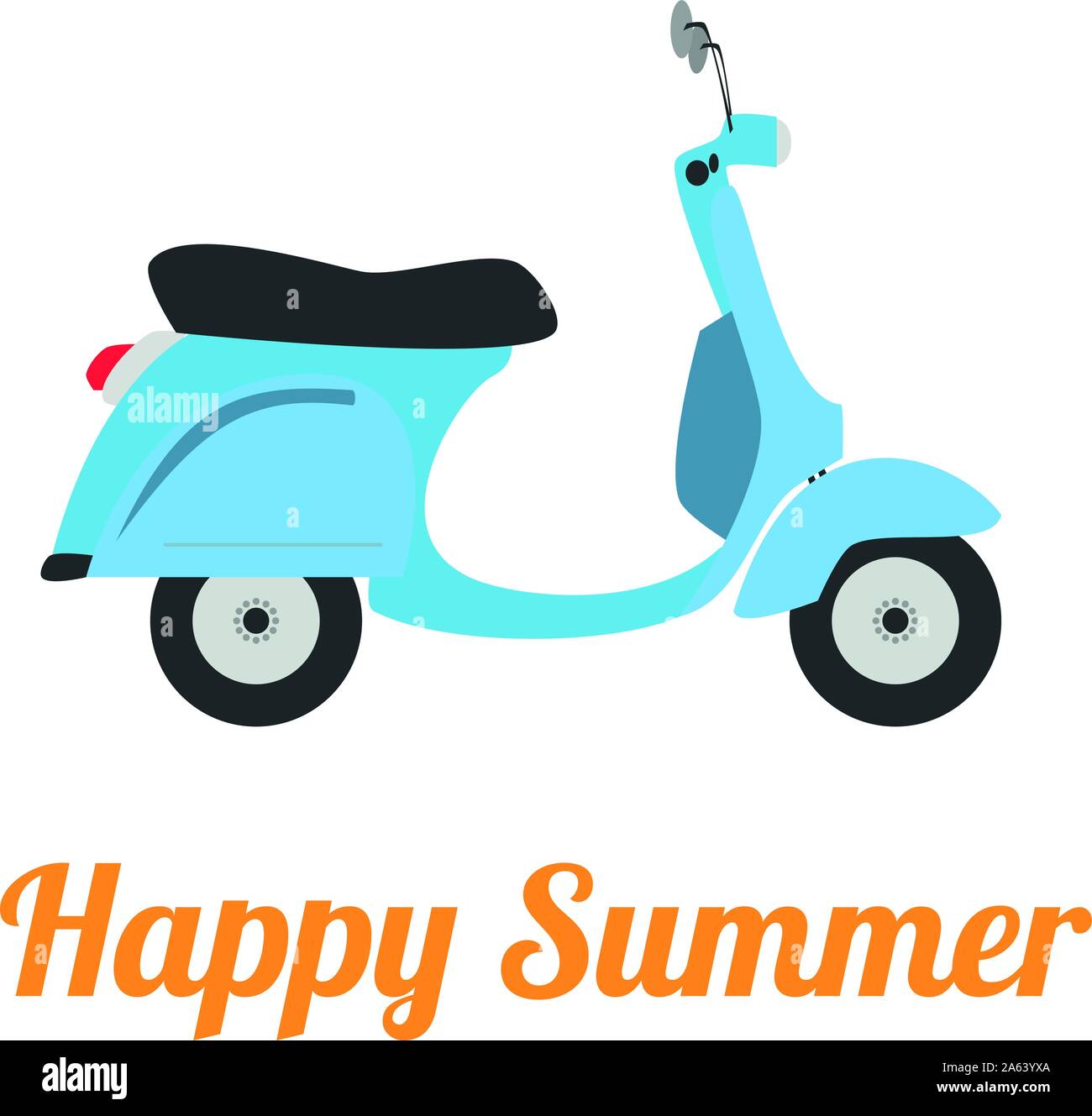 Vector Illustration of a funny blue scooter with text Happy Summer Stock Vector