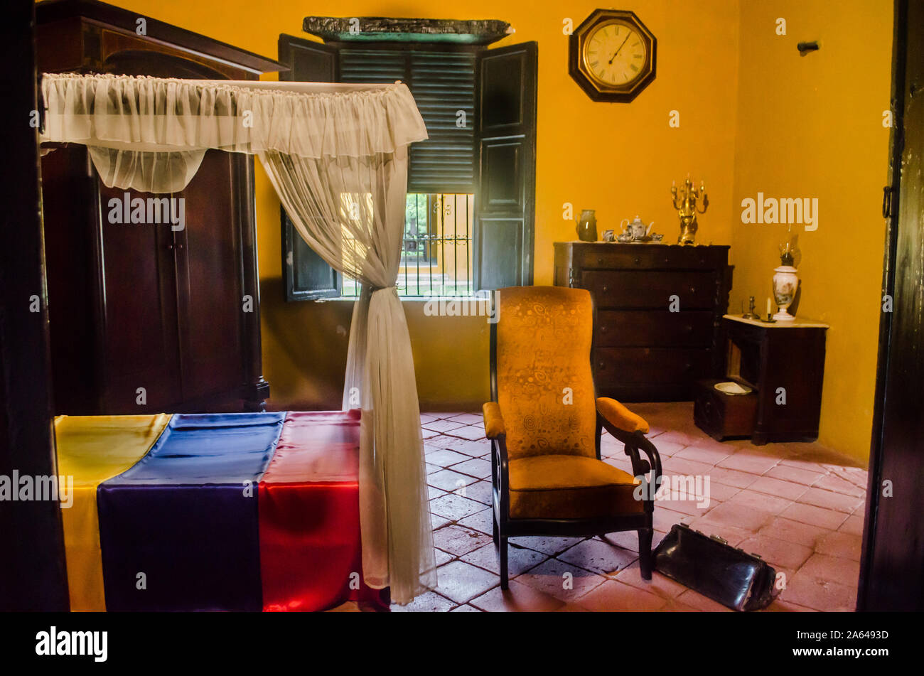 The room where Simon Bolivar passed away in Quinta de San Pedro de Alejandrino Stock Photo
