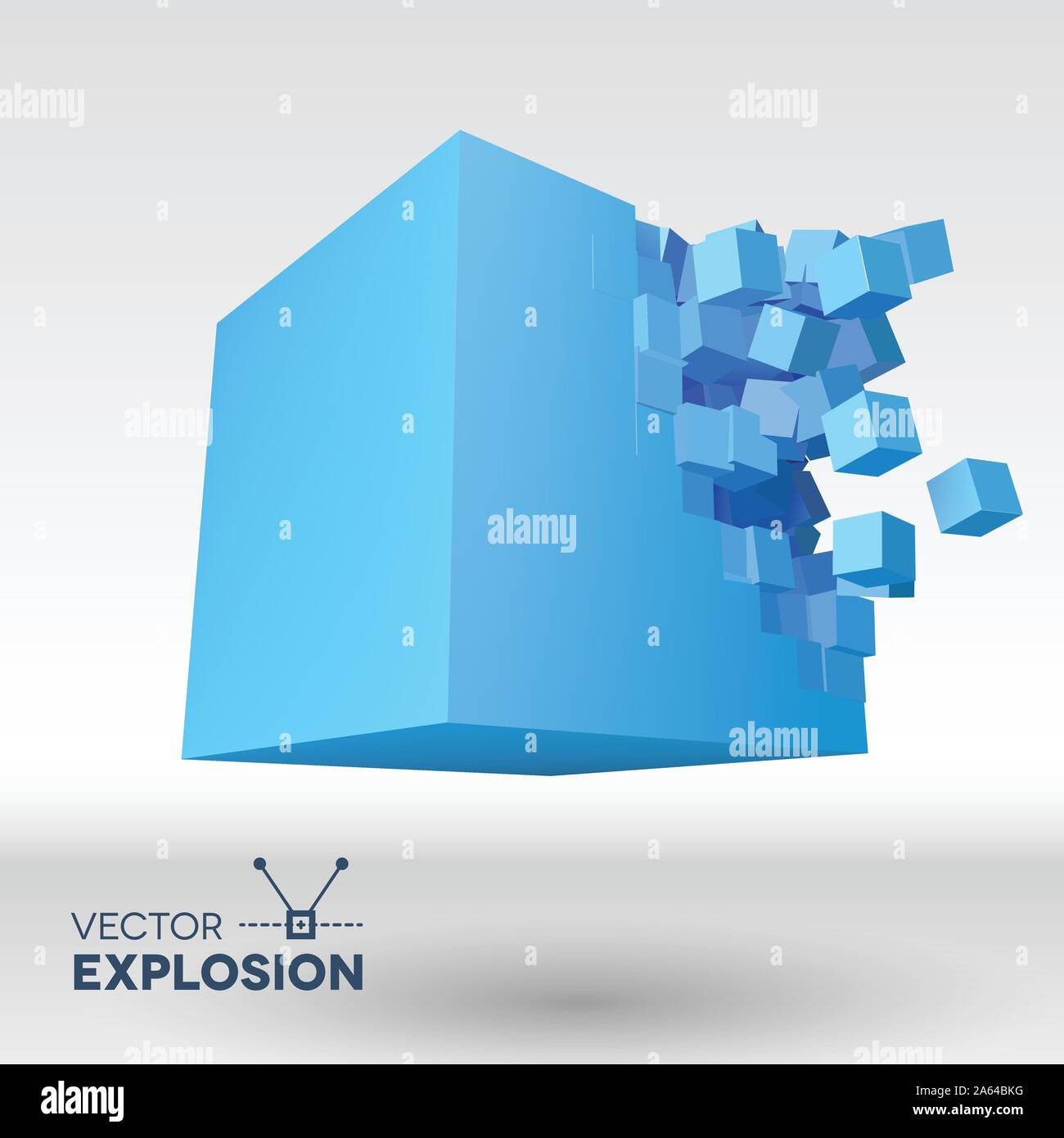 Vector 3D cube explosion with cubical particles Stock Vector