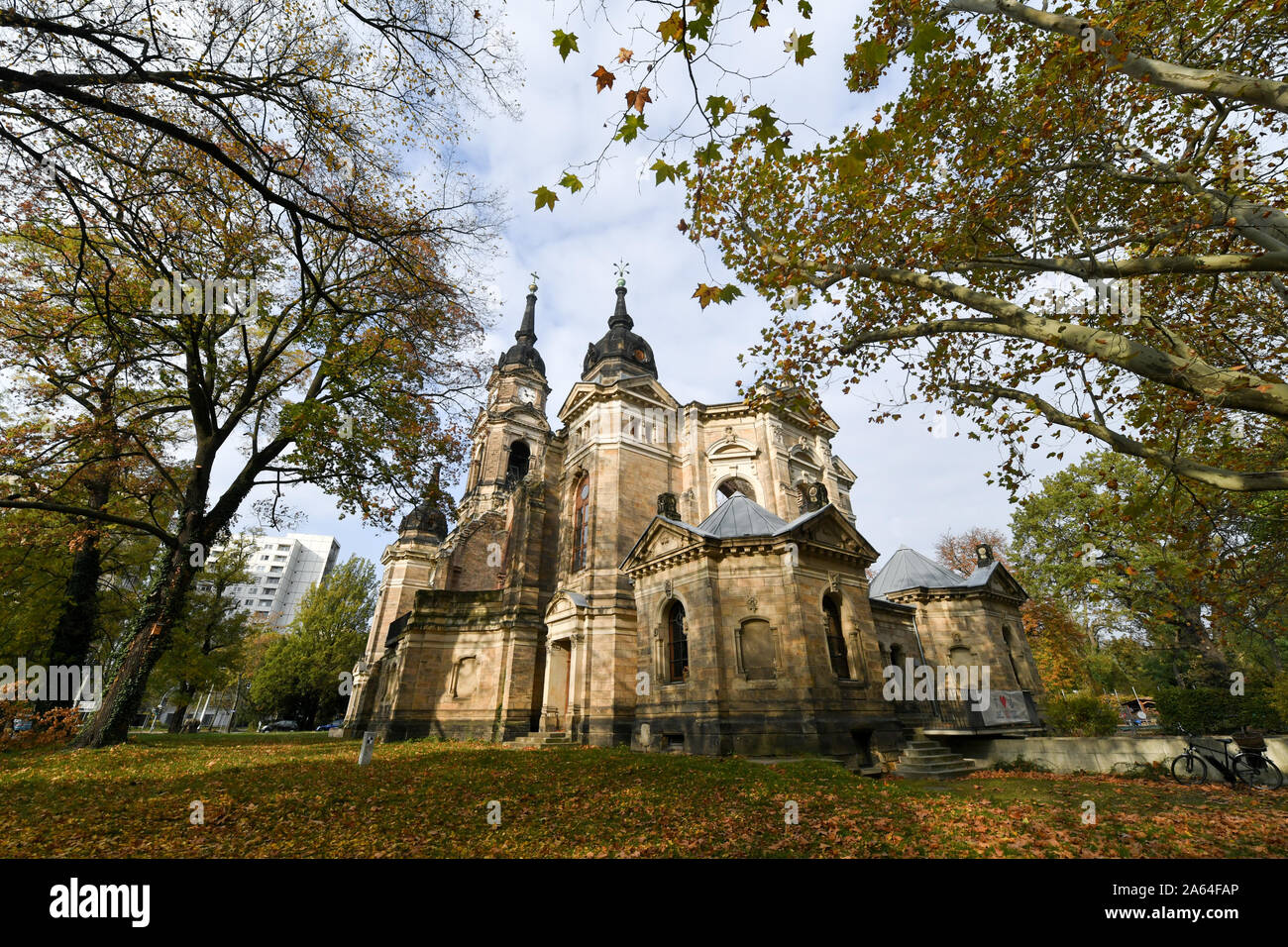 Dresden, Germany. 23rd Oct, 2019. The ruined church building of the Trinitatiskirche in Dresden's Johannstadt district. Credit: Jens Kalaene/dpa-Zentralbild/ZB/dpa/Alamy Live News Stock Photo
