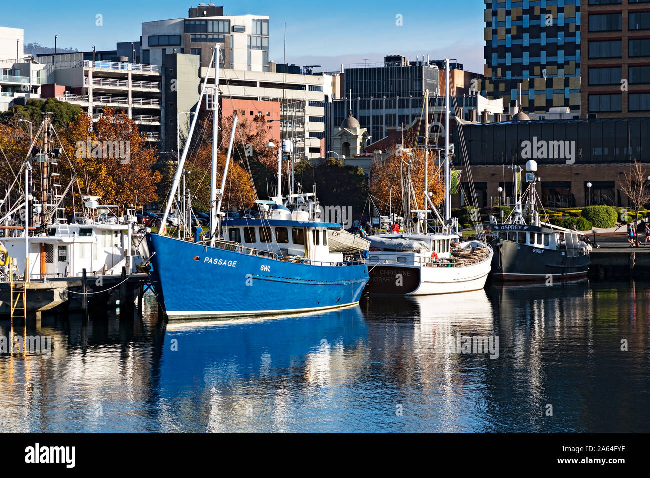 Hobart Australia / Commercial fishing boats at anchor in Hobart