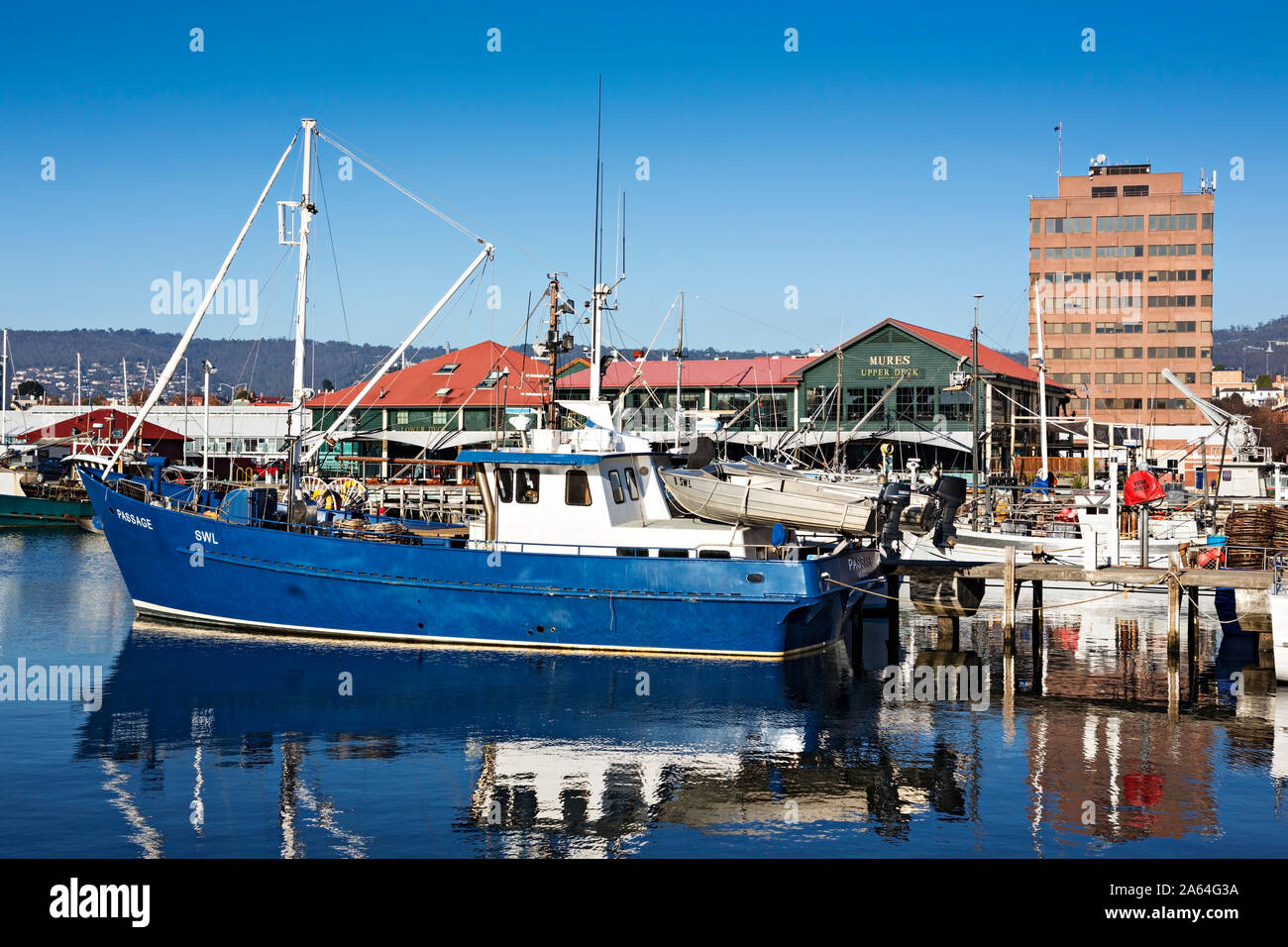 Hobart Australia / Commercial fishing boats at anchor in Hobart