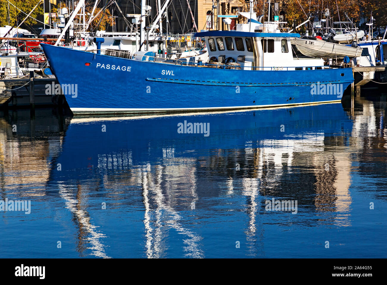 Hobart Australia / Commercial fishing boats at anchor in Hobart
