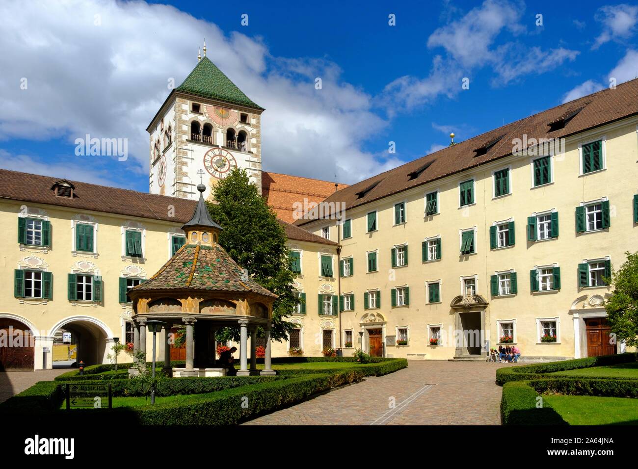 Augustiner-Chorherrenstift, courtyard with fountain house, monastery Neustift near Brixen, South Tyrol, Italy Stock Photo
