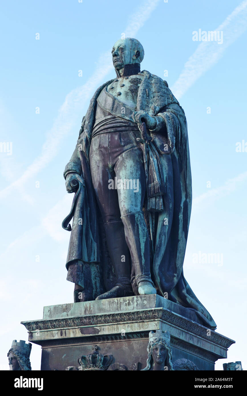 Karlsruhe, Germany - October 2019: Monument statue of grand duke of Baden Karl-Friedrich, also calledd Charles Frederick Stock Photo