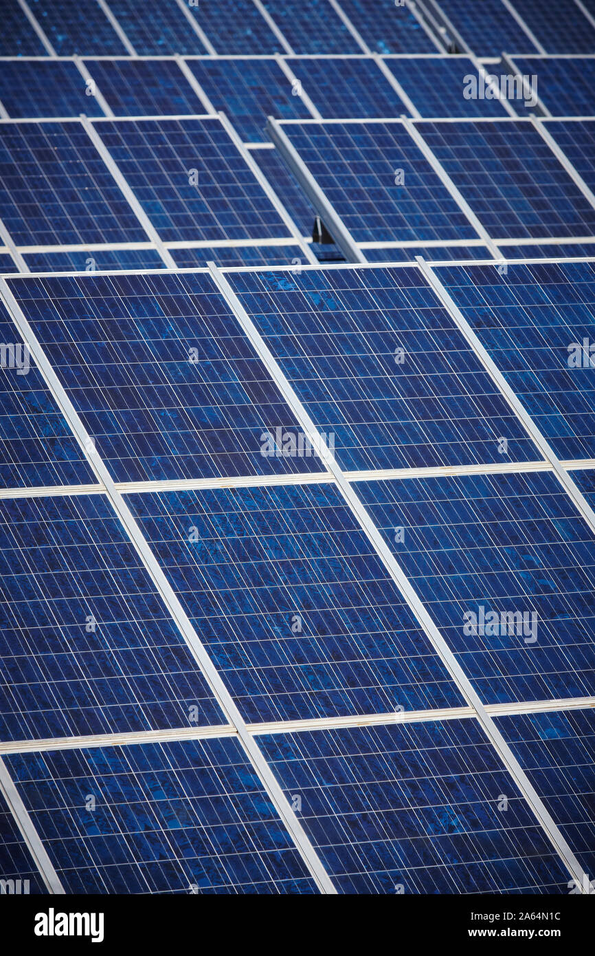 Solar panel plant. Sustainable renewable power energy and global