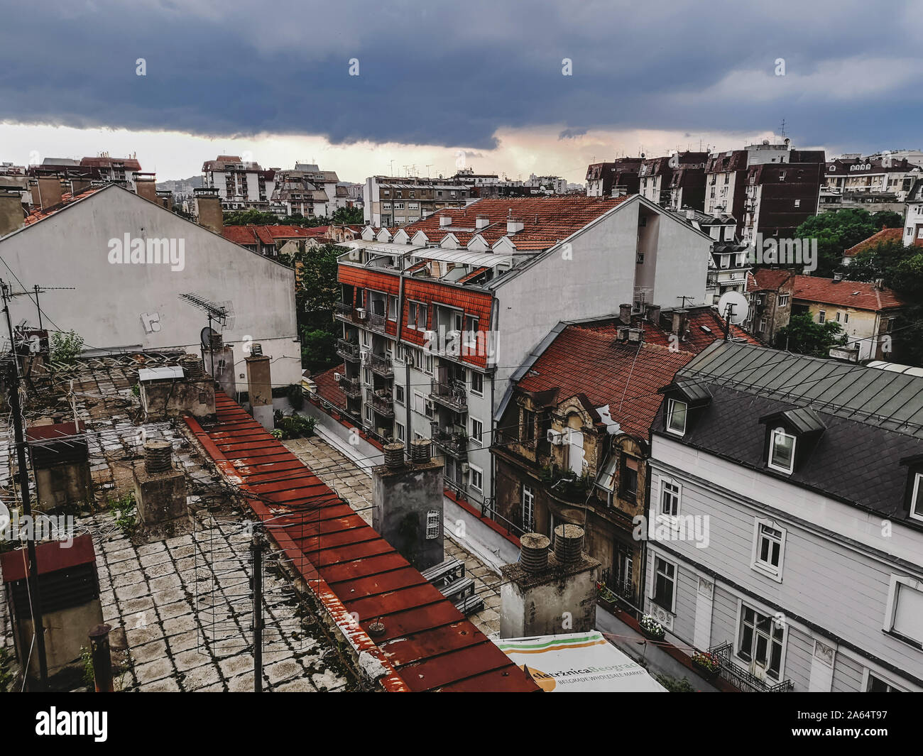 Belgrade Aged Rooftops in Dorcol Panoramic View Stock Photo