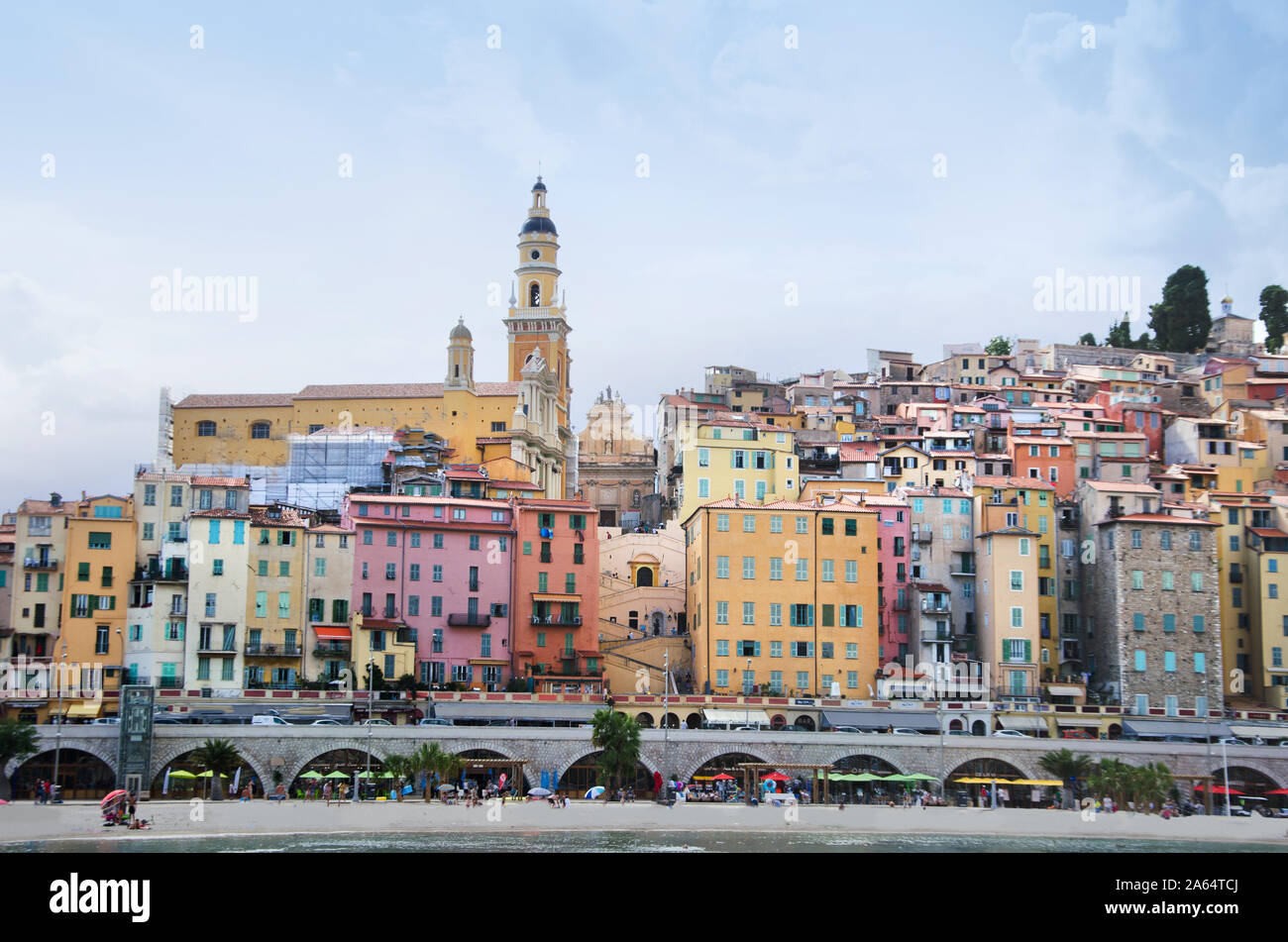 Colorful houses in old part of Menton, French Riviera, France Stock