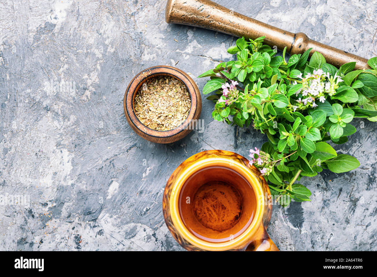 Tea from marjoram leaves.Herbal tea with oregano Stock Photo Alamy