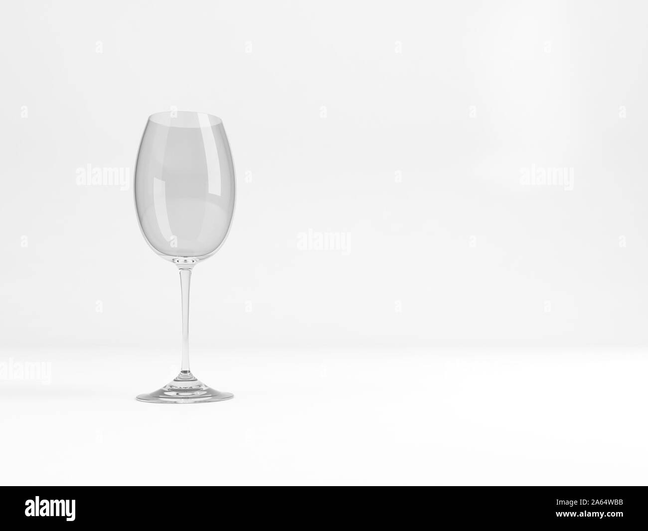 Empty standard red wine glass with soft shadow stands over white