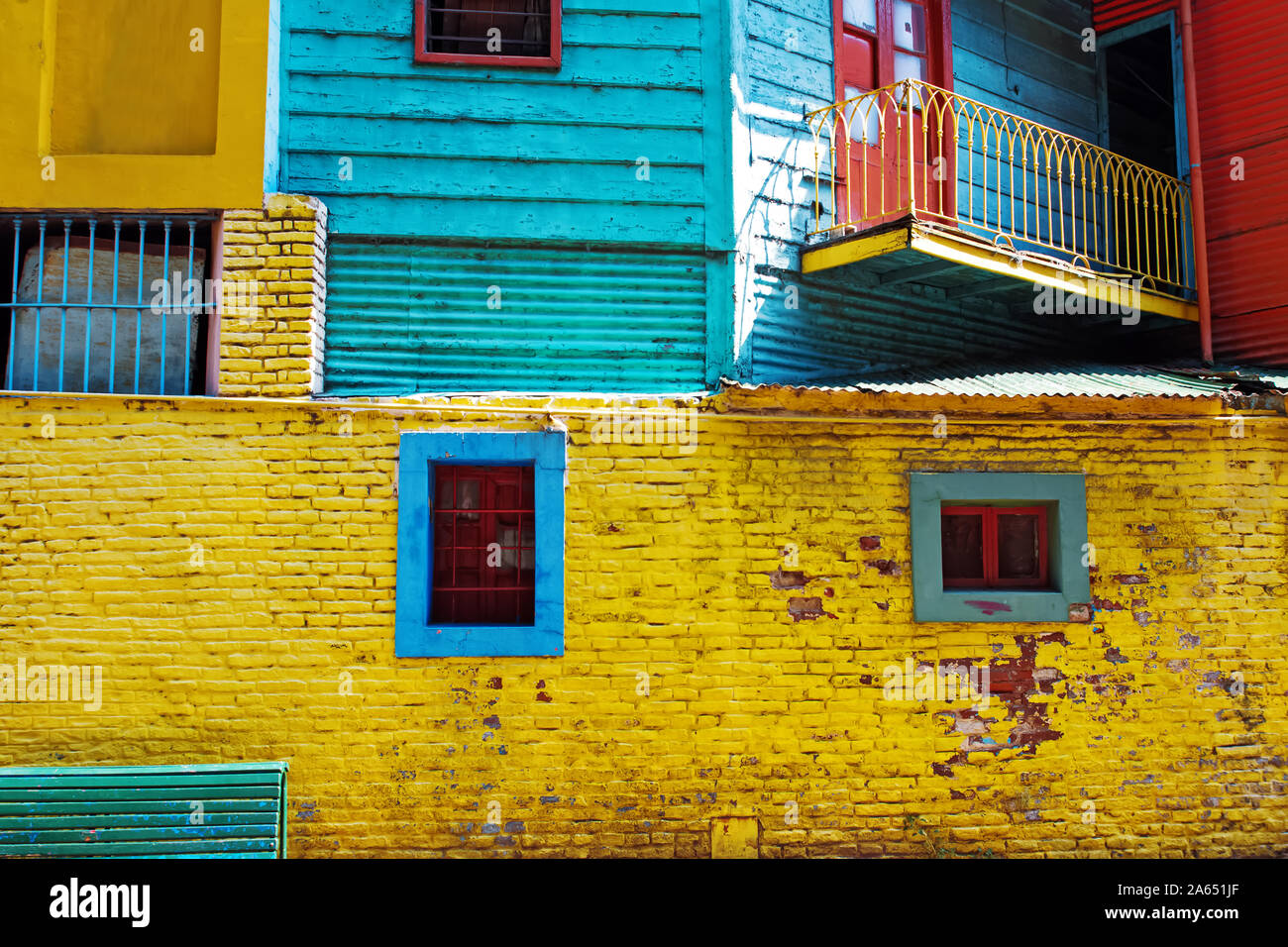 Bright walls of the building in district La Boca, Buenis Aires, Stock Photo