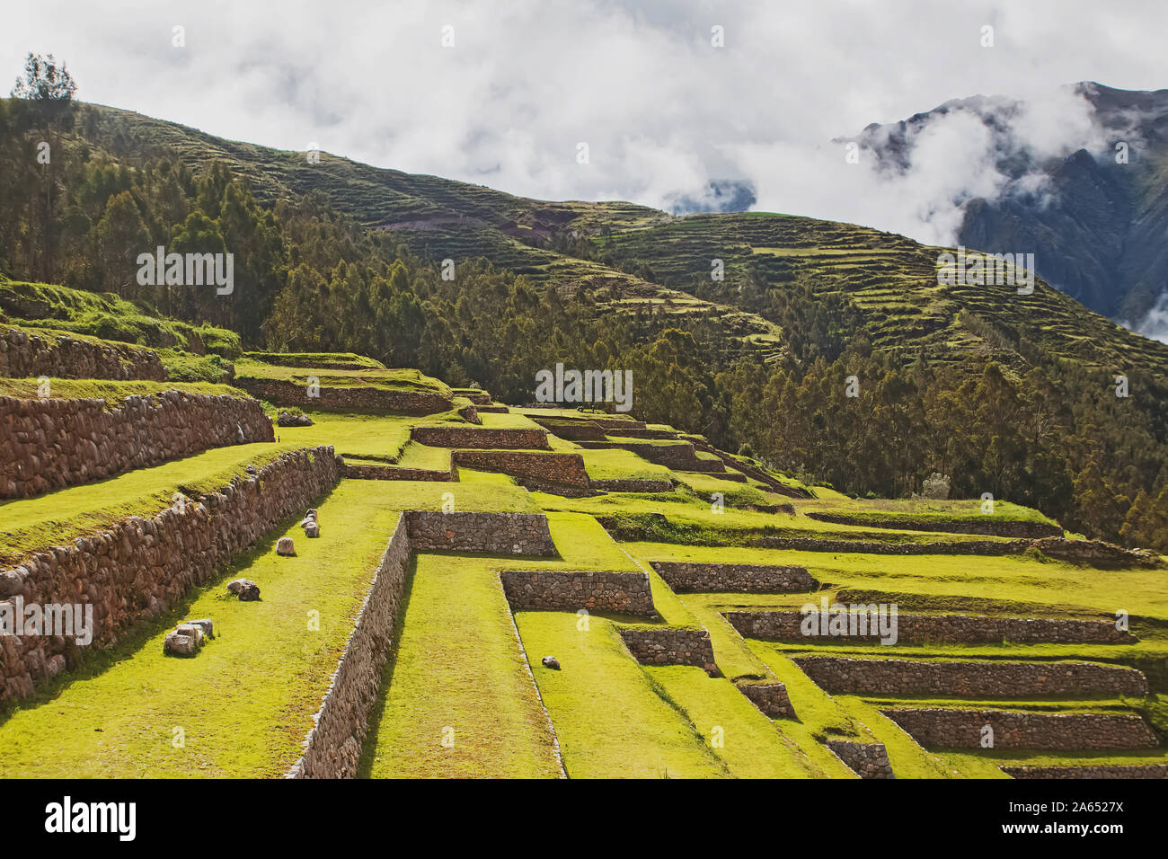 Historical terraces in Sacred Valley, Peru Stock Photo