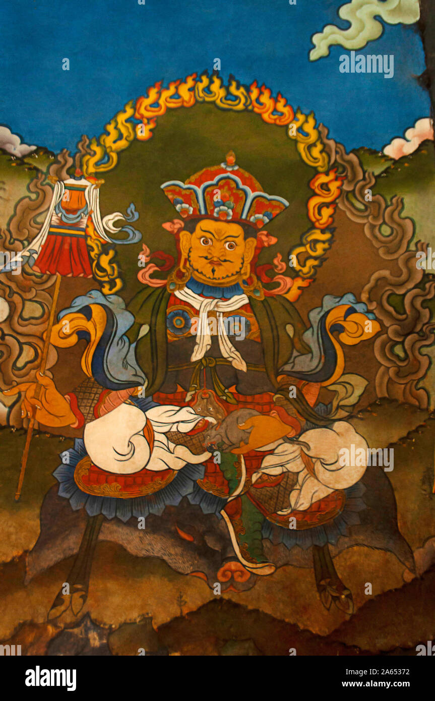 Wall paintings in Tango monastery in Thimpu Valley, Thimpu, Bhutan Stock Photo