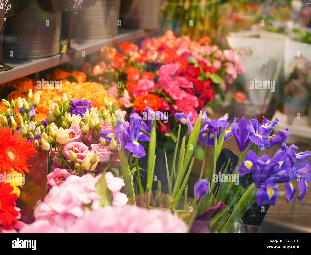 bouquets of flowers in a flower counter. flowers beloved woman Stock Photo Alamy