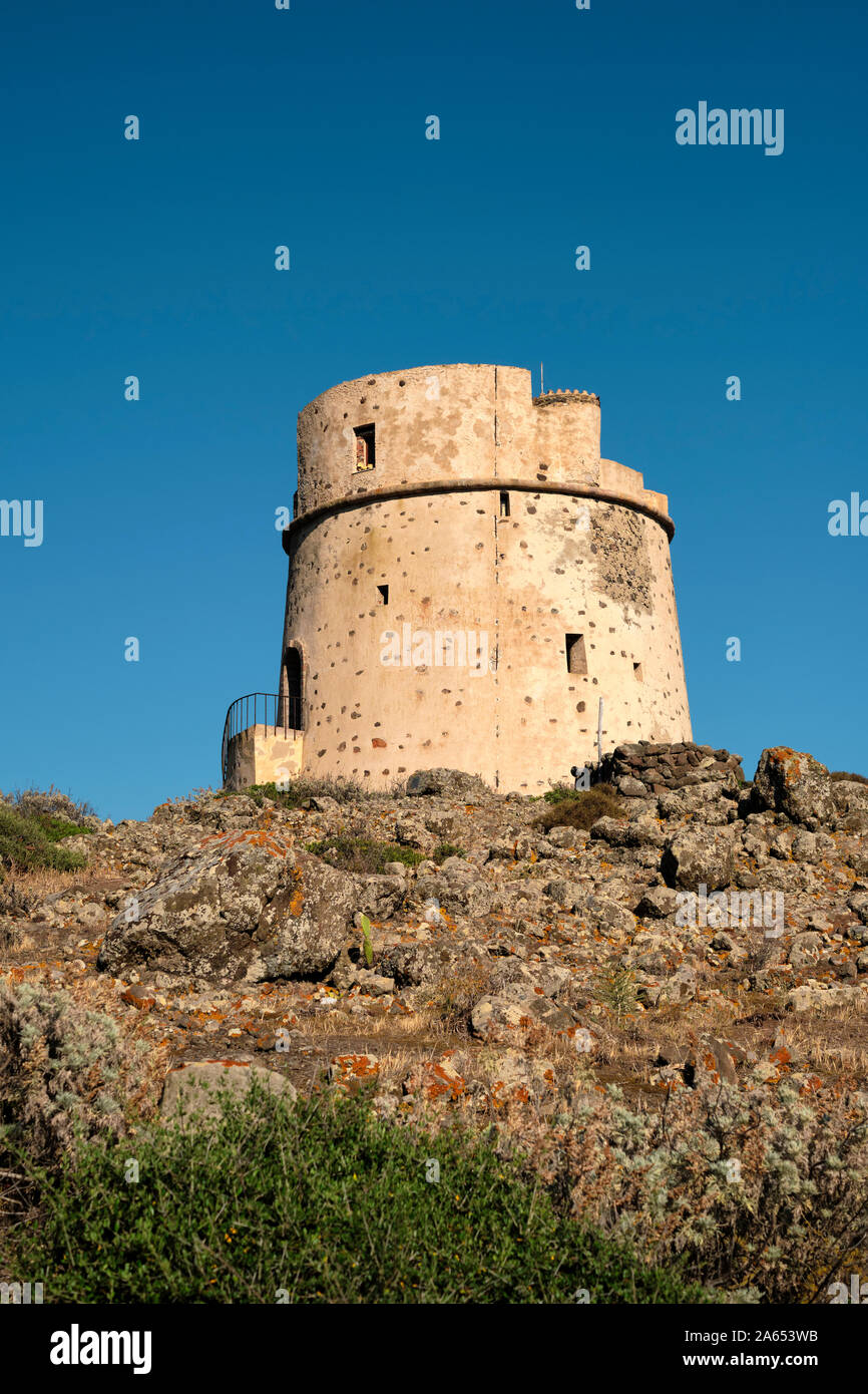 Torre Canai watchtower on Capo Su Moru on the island of Sant'Antioco in southwestern Sardinia Italy Europe Stock Photo