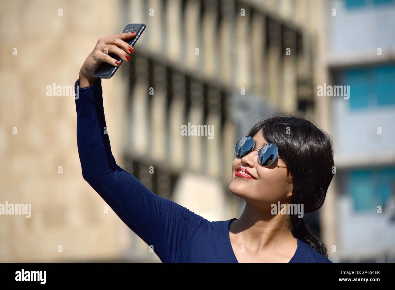 Selfy Of Person Wearing Sunglasses Stock Photo