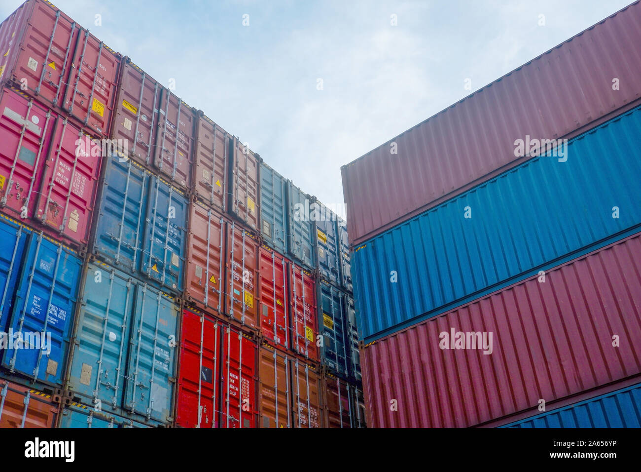 Container stacks in vessels waiting to be imported and exported Stock ...