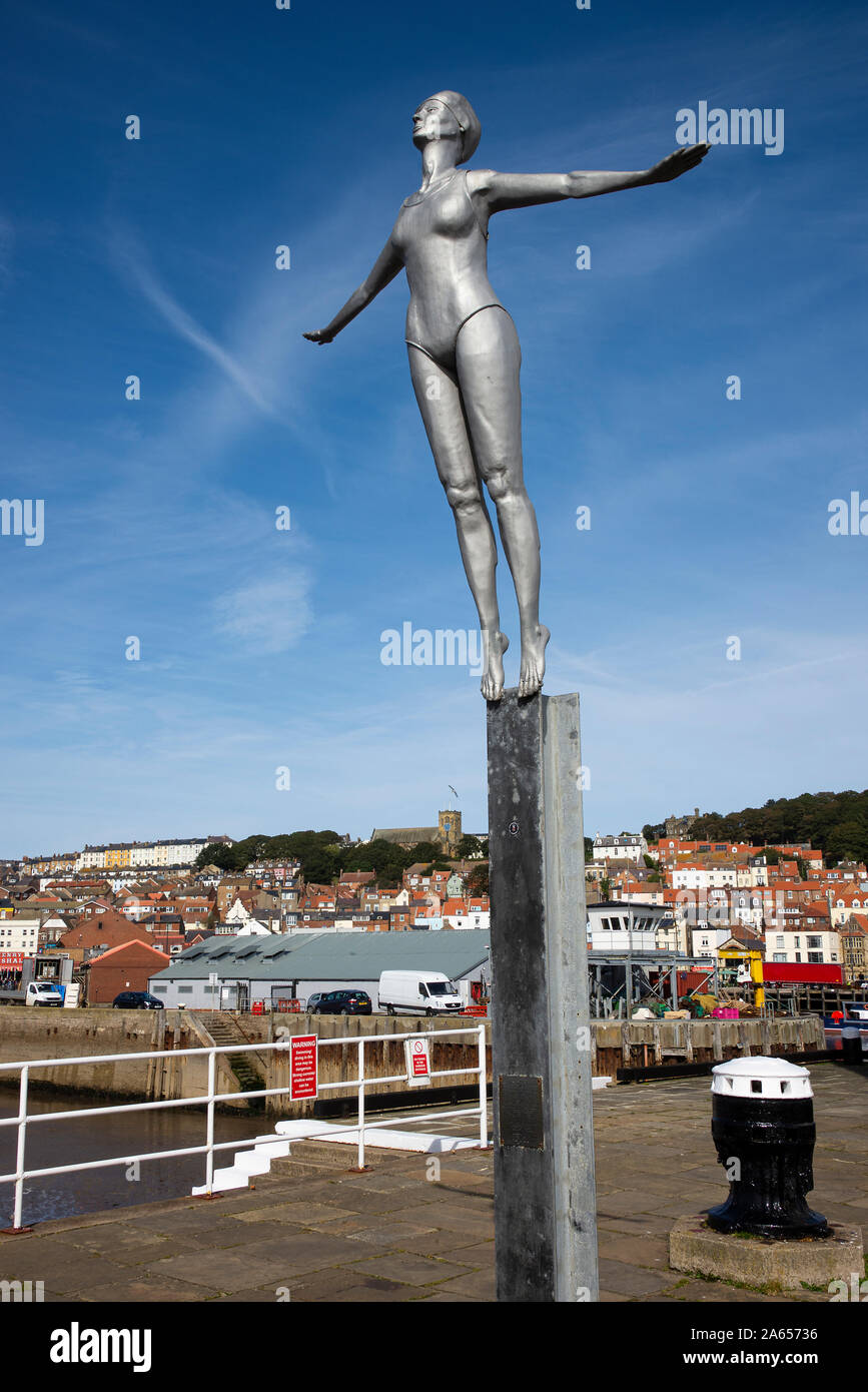 The Beautiful Bathing Belle Statue on the Pier By Scarborough Harbour North Yorkshire England United Kingdom UK Stock Photo