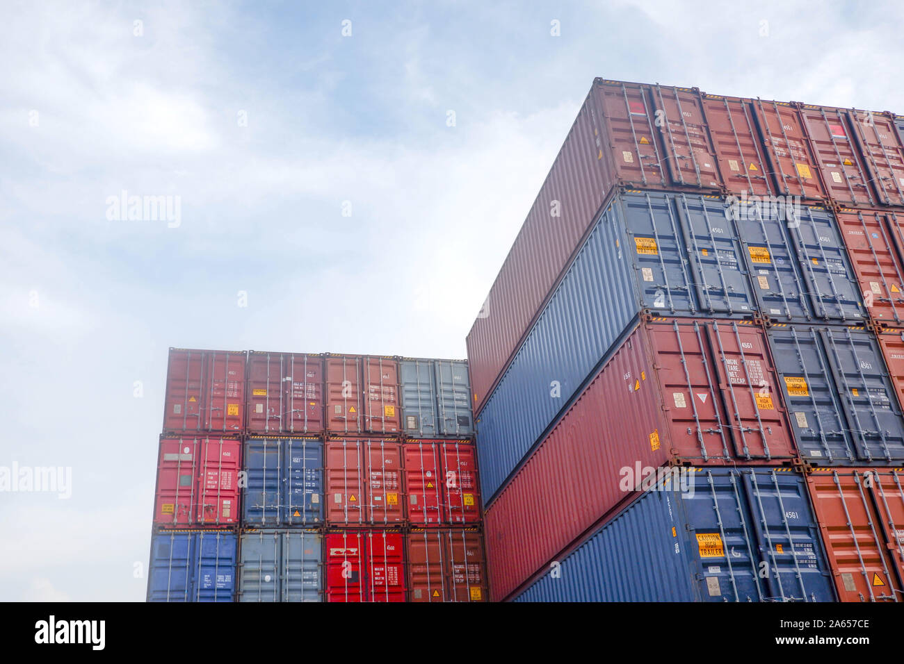 Container stacks in vessels waiting to be imported and exported Stock ...