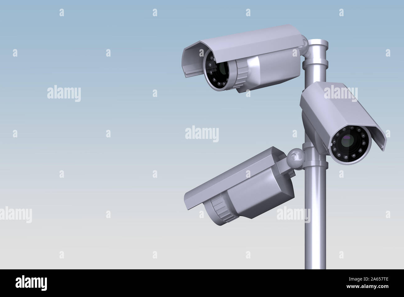 Group Of Outdoor Video Cameras On Pole 3d Rendering Stock Photo Alamy