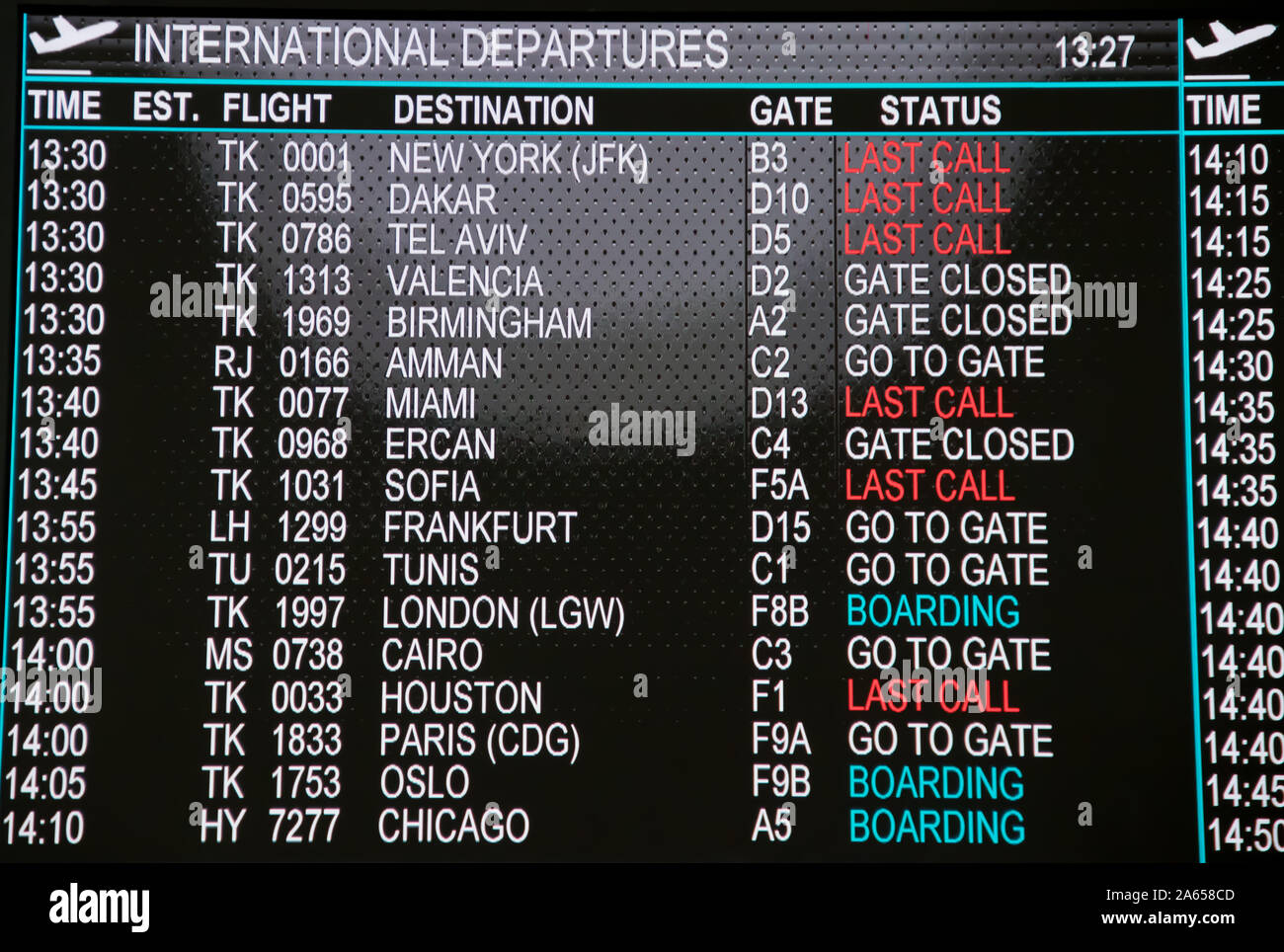 Airport flight schedule board at new Istanbul airport, Istanbul, Turkey Stock Photo