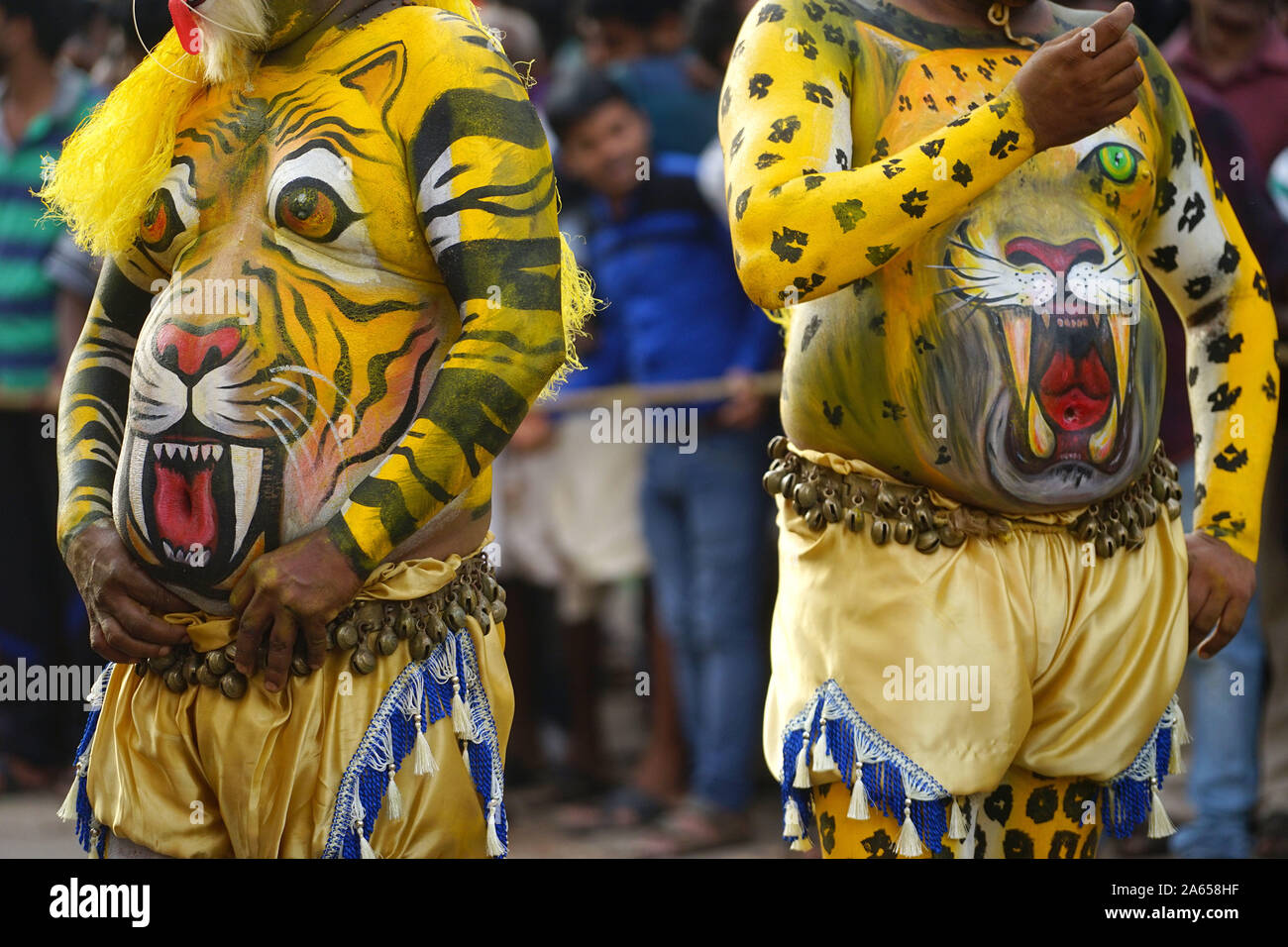 Pulikali Tiger Dance procession, Onam festival, Thrissur, Kerala, India, Asia Stock Photo