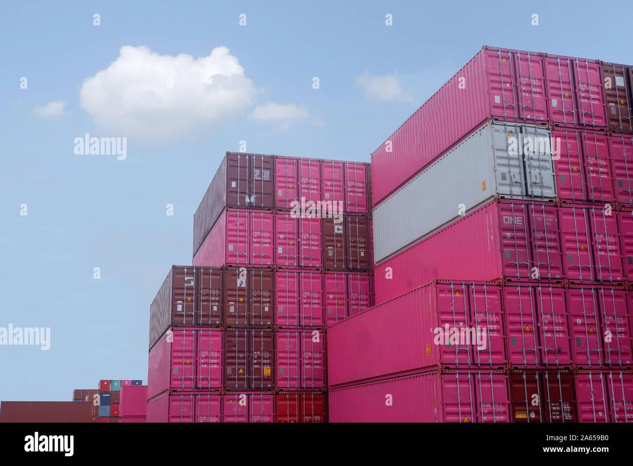 Container stacks in vessels waiting to be imported and exported Stock ...
