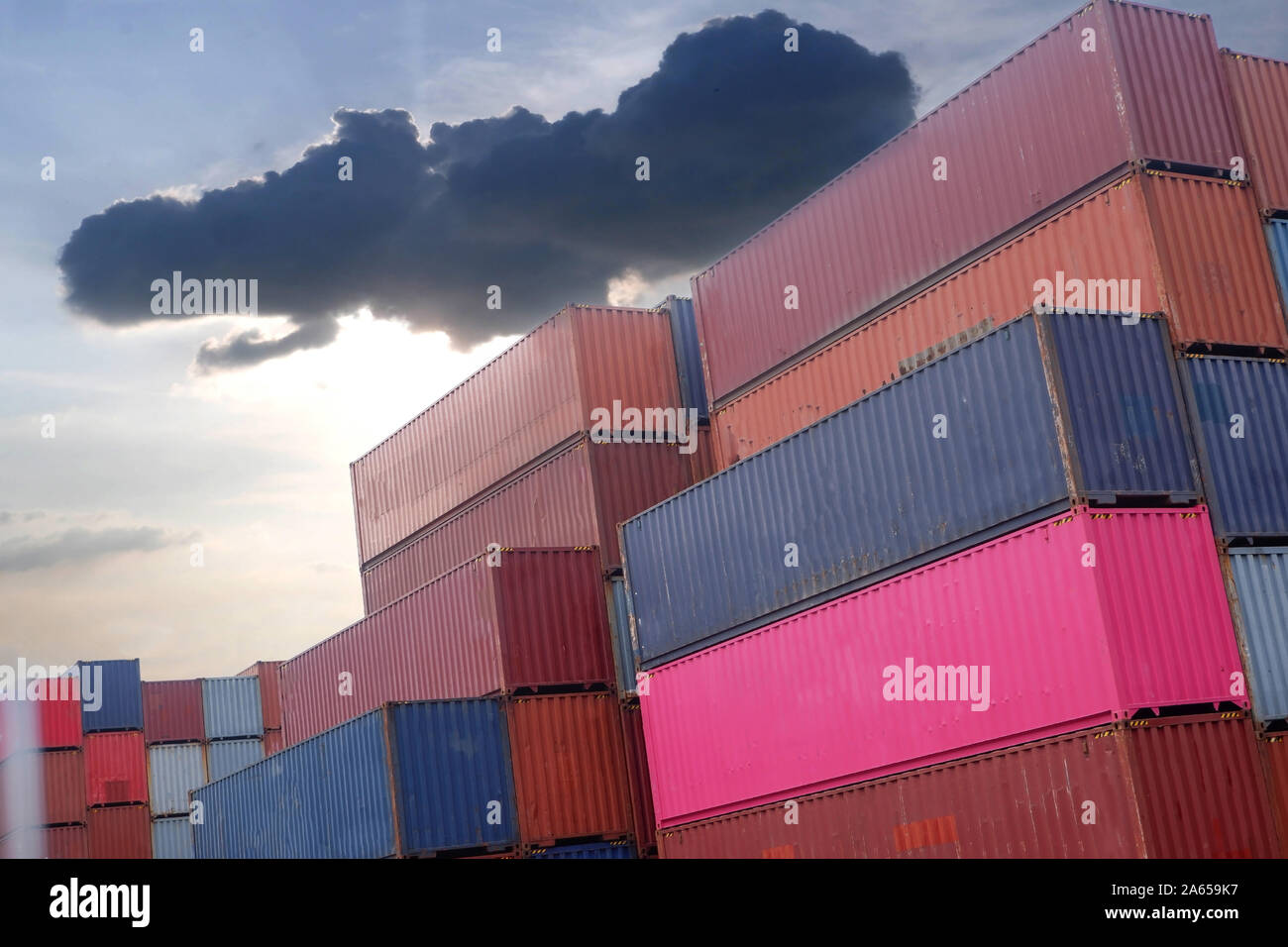 Container stacks in ships waiting to be imported and exported Stock ...