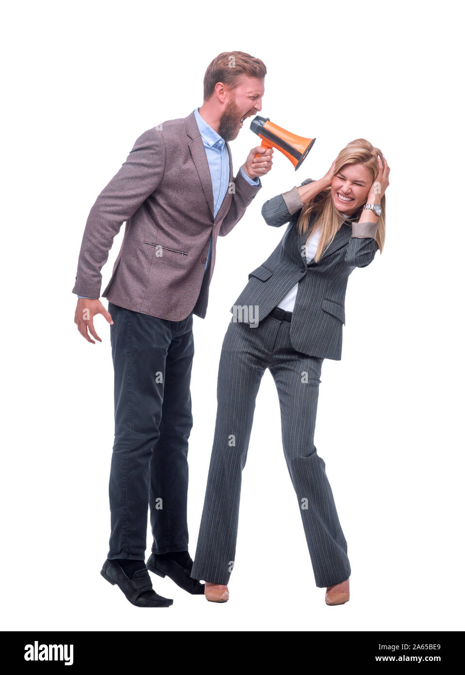 in full growth. angry boss yells at employee Stock Photo Alamy