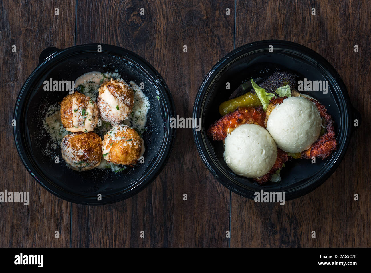 Take Away Gua Bao Burger and Mac and Cheese Bites Macaroni Balls in