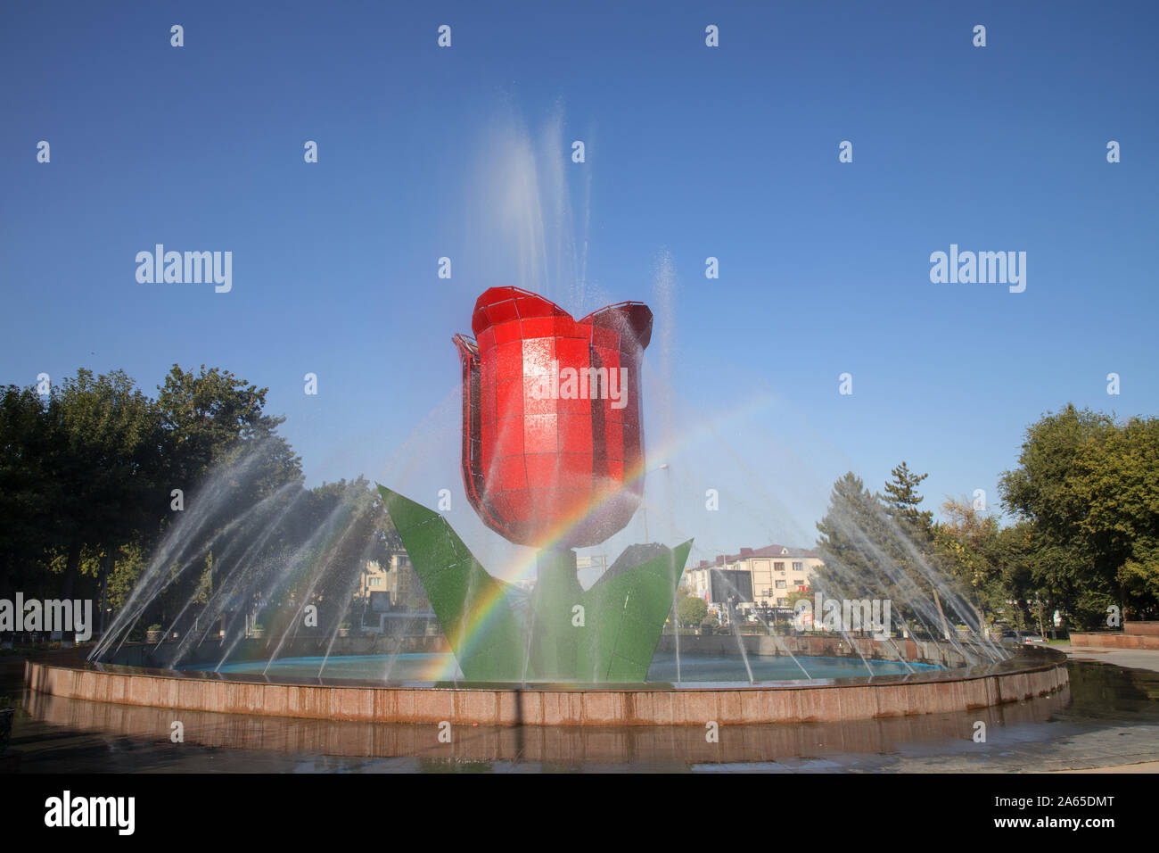 dramatic tulip fountains in the centre of shymkent kazakhstan Stock Photo