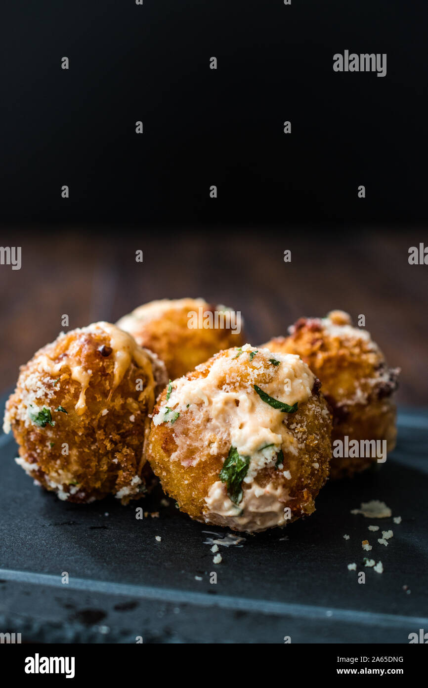 Fried Mac and Cheese Balls with Parmesan Cheese and Mayonnaise