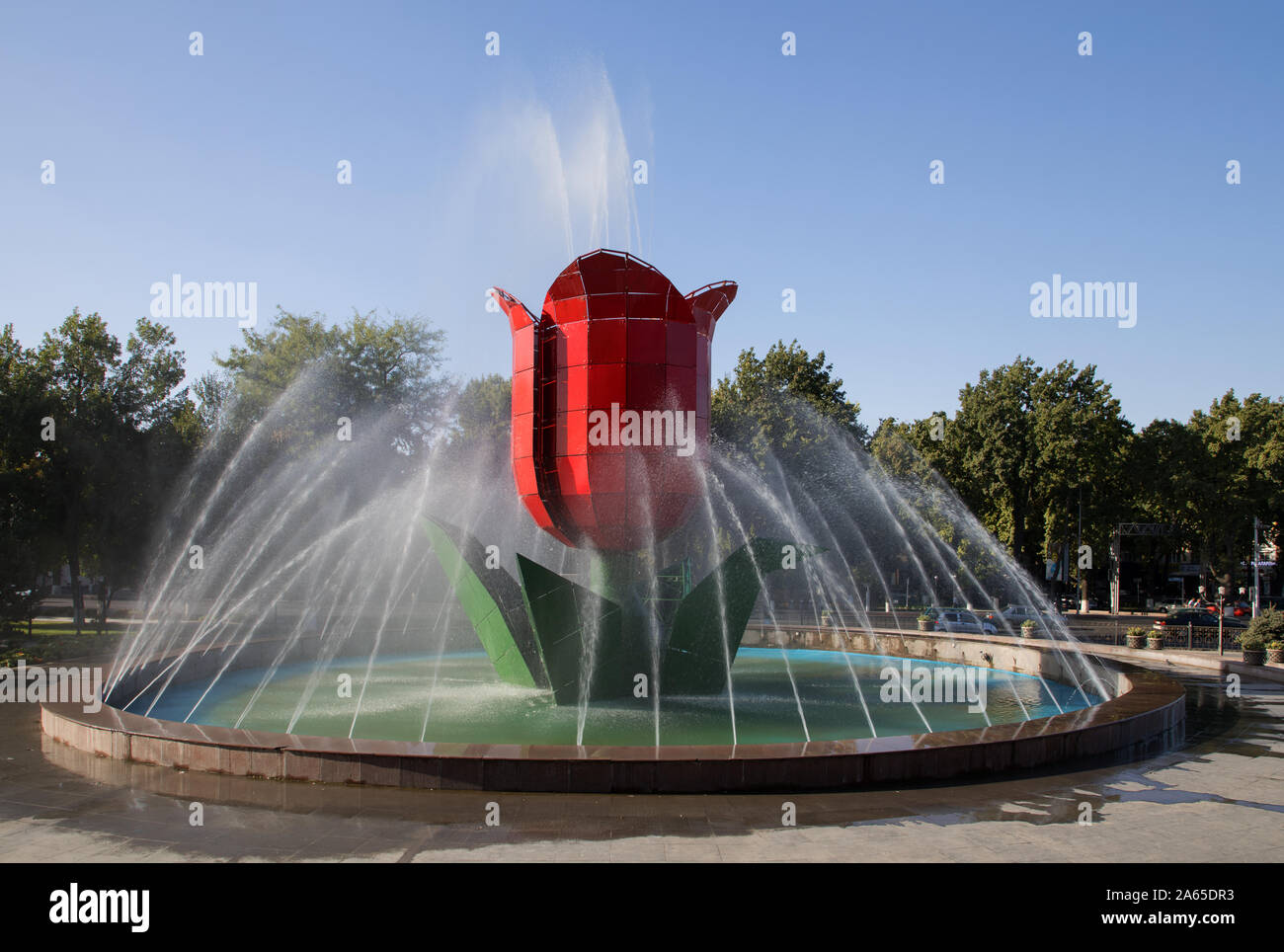 dramatic tulip fountains in the centre of shymkent kazakhstan Stock Photo