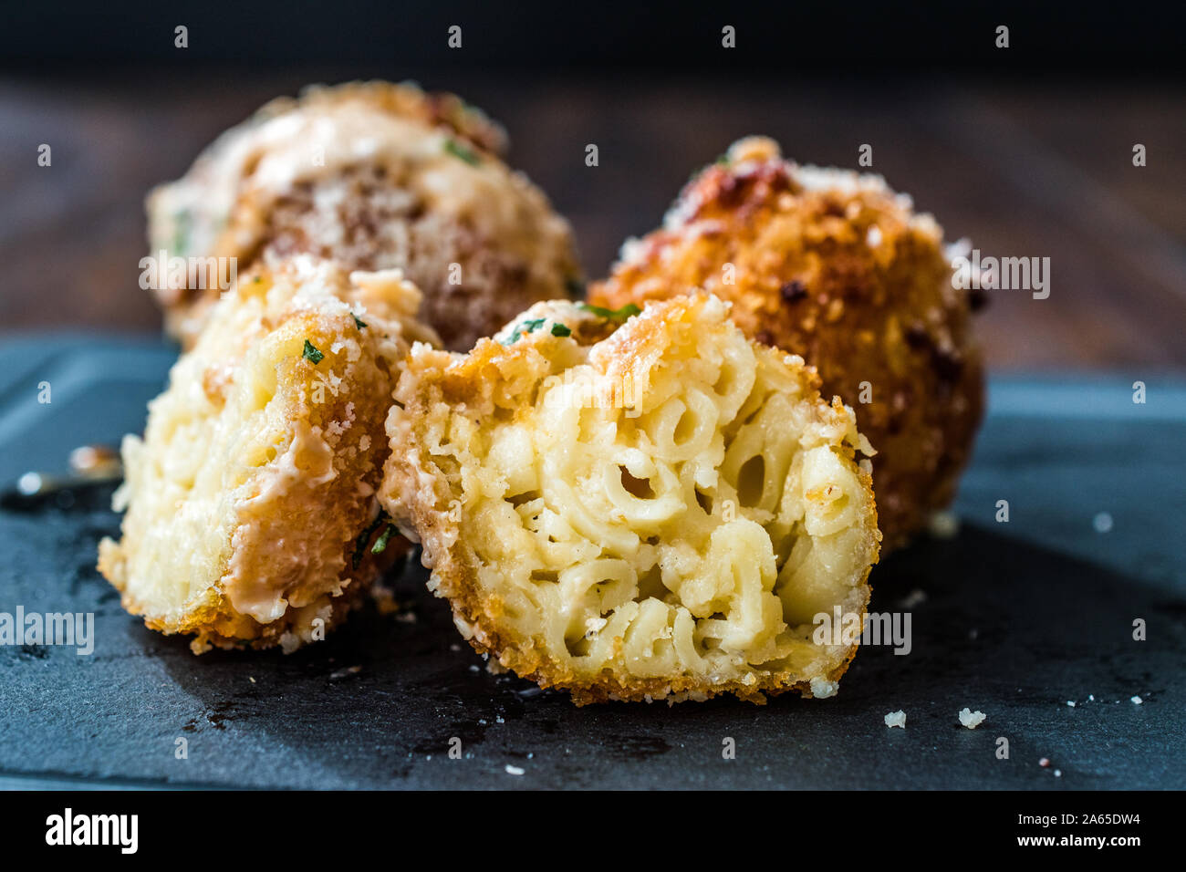 Half Cut Fried Mac and Cheese Balls with Parmesan Cheese / Macaroni
