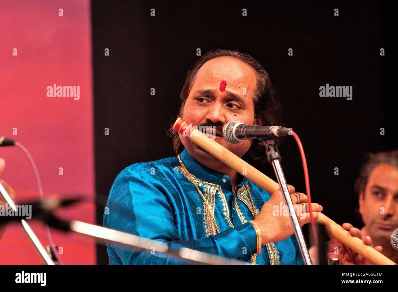 Indian flutist Ronu Majumdar performing in Mumbai, Maharashtra, India