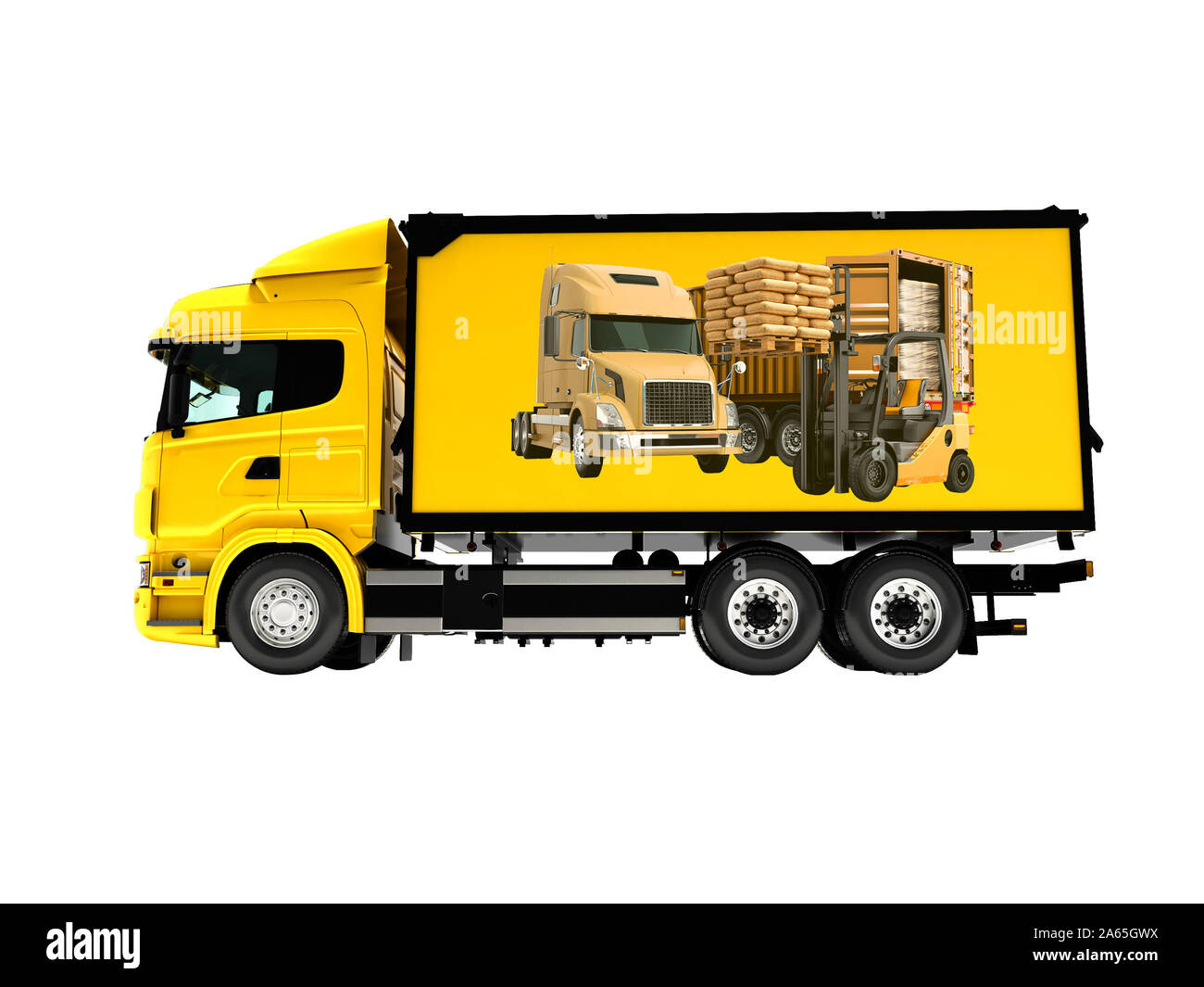 Large truck for transportation of building materials 3d render on white background no shadow Stock Photo