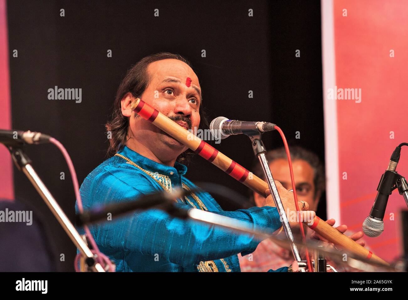 Indian flutist Ronu Majumdar performing in Mumbai, Maharashtra, India