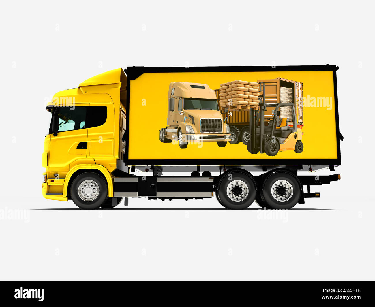 Large truck for transportation of building materials 3d render on white background with shadow Stock Photo