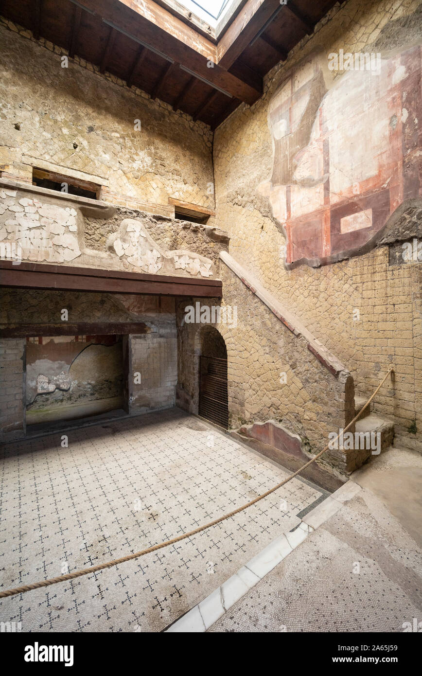 Ercolano. Italy. Archaeological site of Herculaneum. Casa del Bel Cortile (House of the Beautiful Courtyard)  House number 8 - Insula V - Casa del Bel Stock Photo