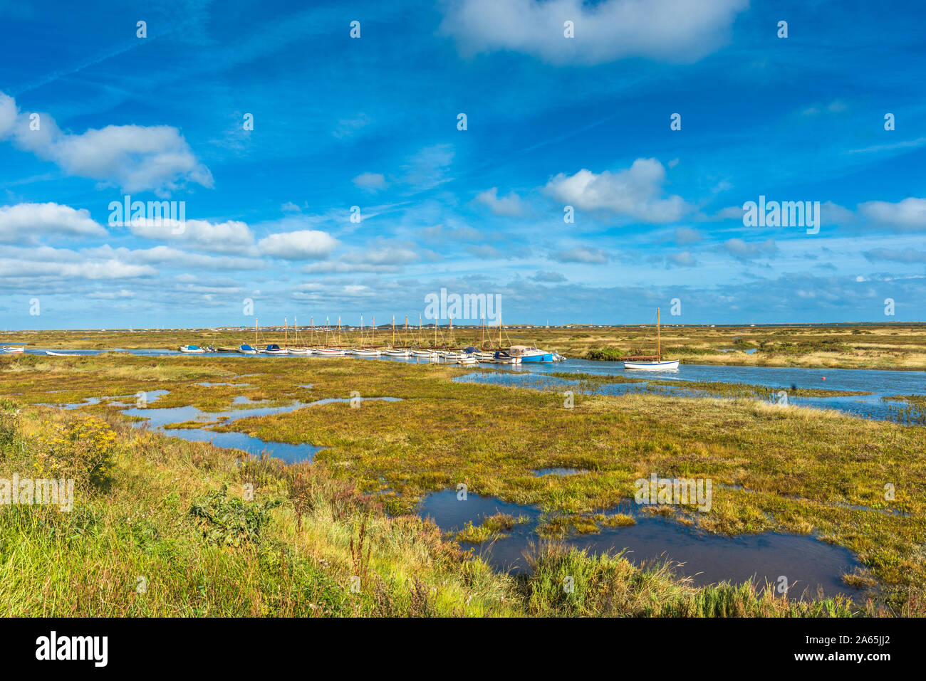 Morston salt Marshes seen from the Blakeney to Morston coastal path. Norfolk, England, UK. Stock Photo