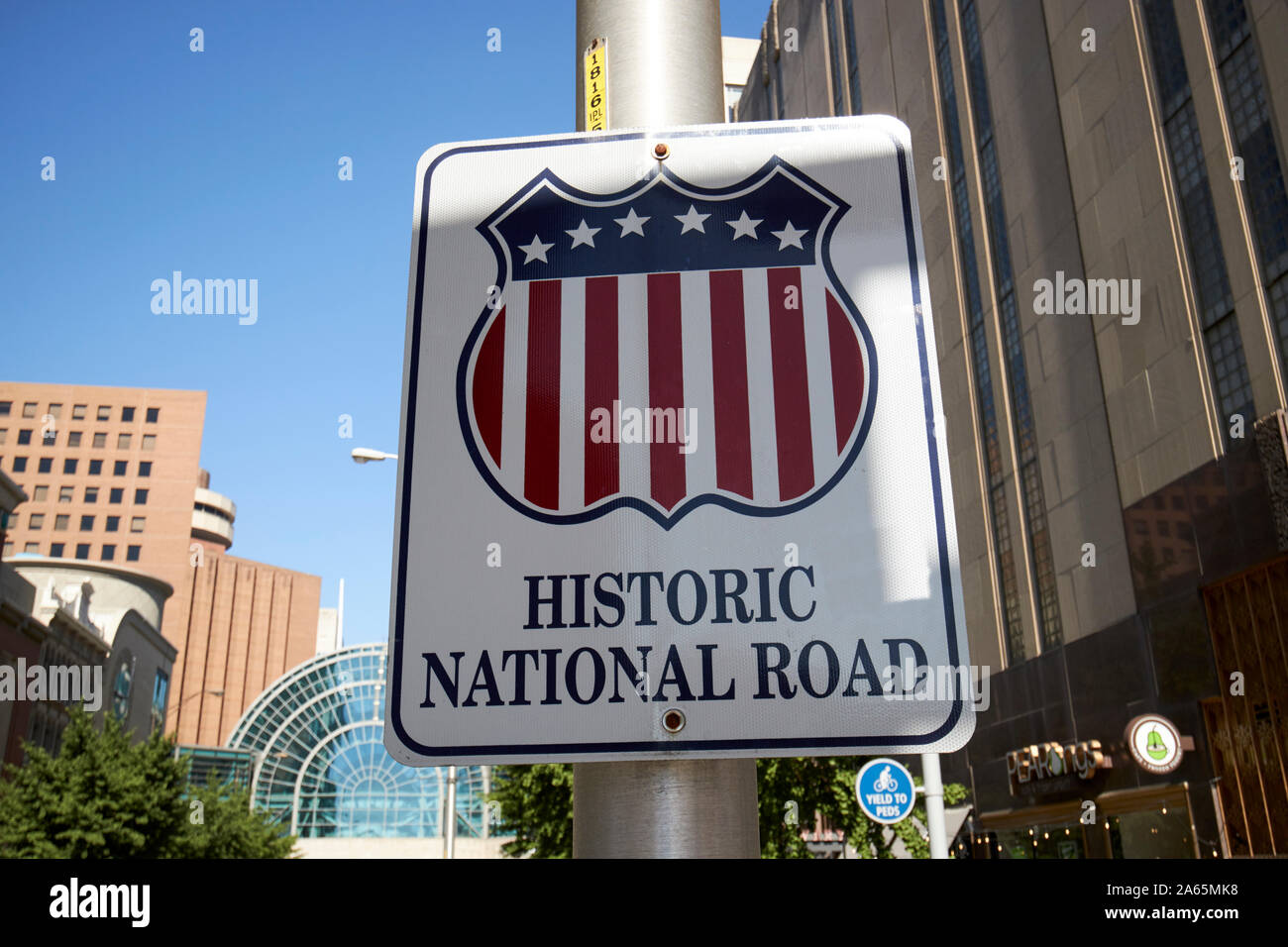historic national road sign indianapolis indiana USA Stock Photo