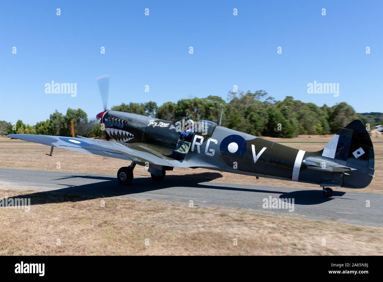 Supermarine Spitfire Mk VIII VH-HET in Royal Australian Air Force (RAAF) markings operated by the Temora Aviation Mu Stock Photo
