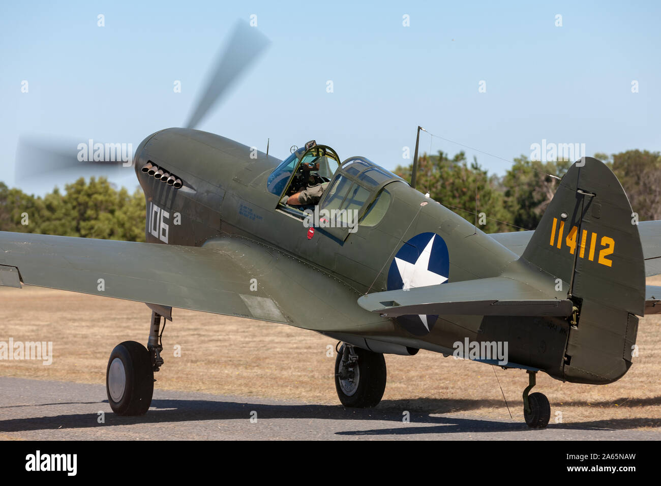 Curtiss P-40F Kittyhawk fighter aircraft that served with the 44th fighter squadron, 18th fighter group of the US Ar Stock Photo