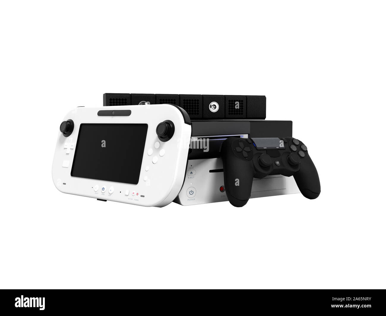 Concept of gaming consoles for games at home or on the street 3d render on white background no shadow Stock Photo
