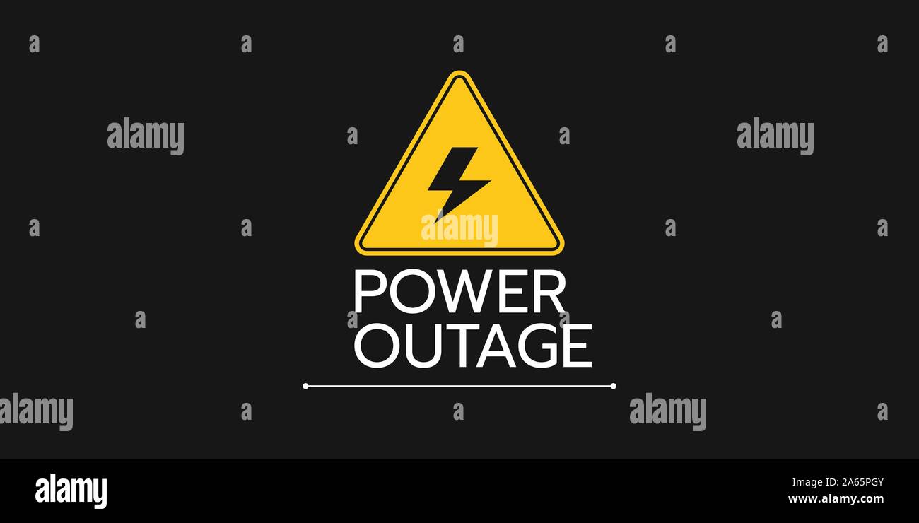 the banner of a power cut with a warning sign the one is on the solid black background. Stock Vector