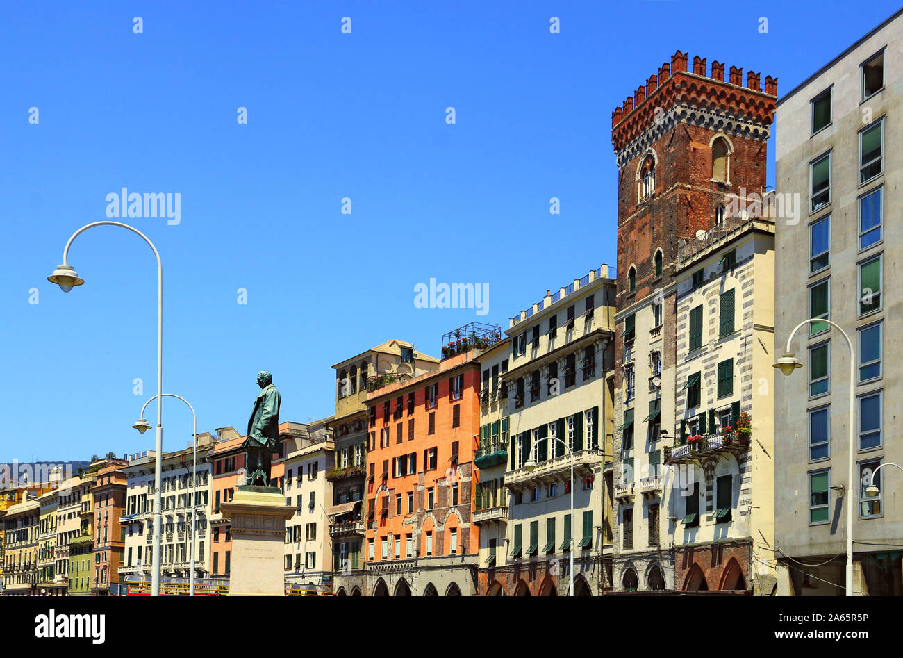 Caricament Square near the port of Genoa. Stock Photo